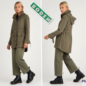 Boden Utility Hooded 100% Cotton Jacket Parka  In Olive Green Size 6